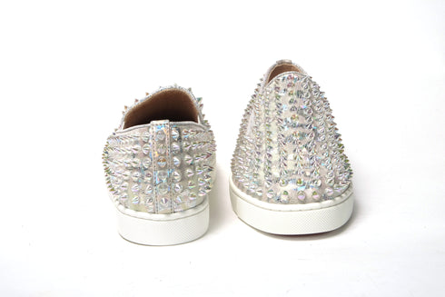 Christian Louboutin Roller Boat White Embellished Leather Women’s Flat Sneakers Shoes